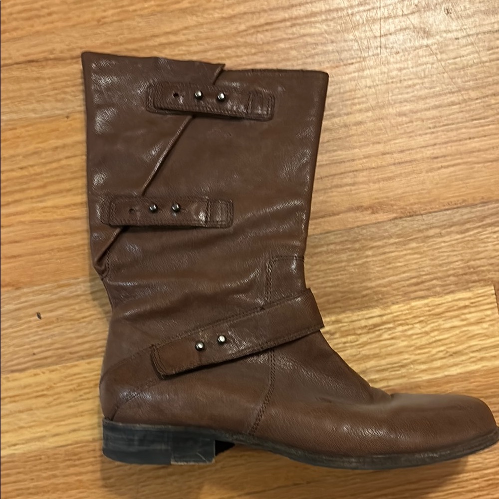 Eileen Fisher brown leather moto boots sz 7 EUC